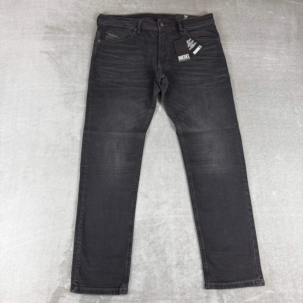 Diesel Thommer Slim Jeans Mens 36x32 Black Denim Stretch Straight $195 New NWT